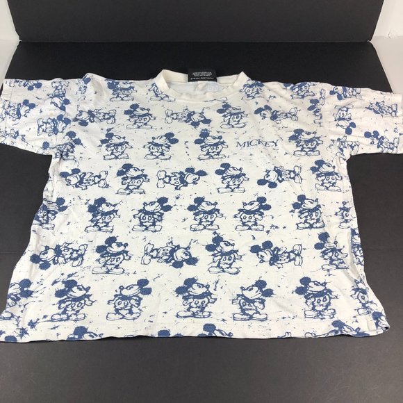 Vintage 90s Disney Original Shirt Men Small White Blue Mickey All Over Print USA - Picture 1 of 13
